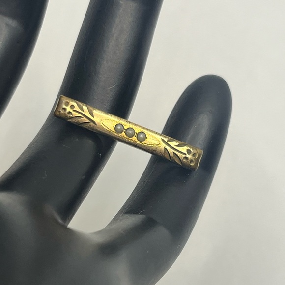 Victorian etched flowers seed pearl gold filled bar brooch pin c clasp antique - Picture 2 of 12